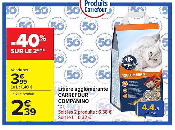 Litière agglomérante CARREFOUR COMPANINO 10 L