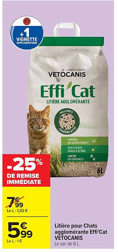 Litière pour Chats agglomérante Effi'Cat VETOCANIS