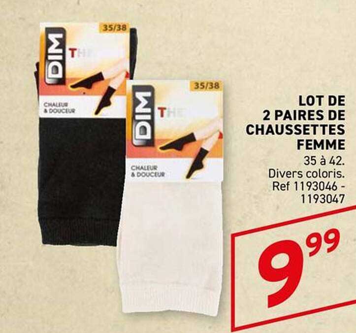 LOT DE 2 PAIRES DE CHAUSSETTES FEMME 35 à 42. Divers coloris. Ref 1193046 - 1193047