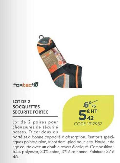 LOT DE 2 SOCQUETTES SECURITE FORTEC