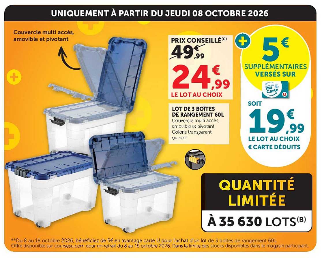 Lot de 3 boîtes de rangement 60L