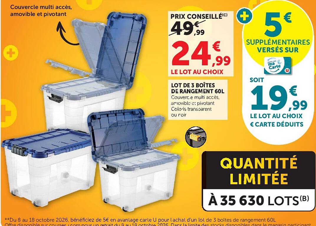 LOT DE 3 BOÎTES DE RANGEMENT 60L