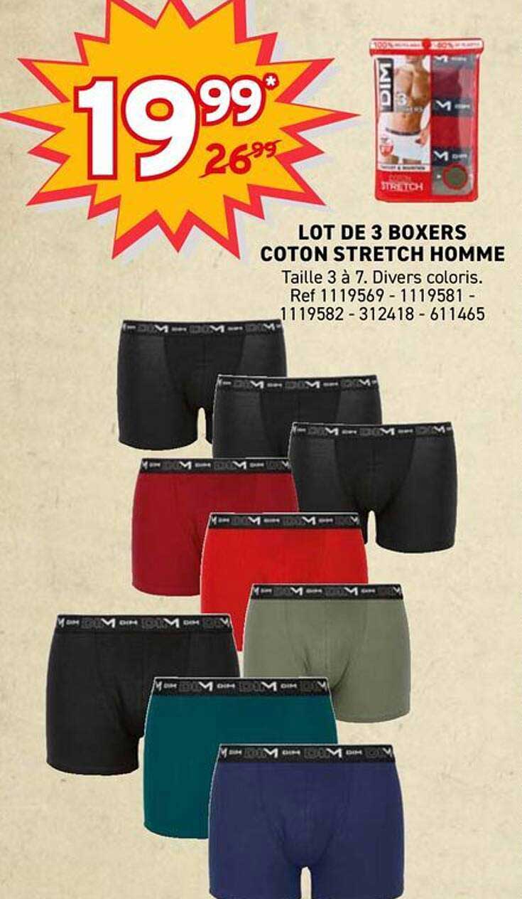LOT DE 3 BOXERS COTON STRETCH HOMME