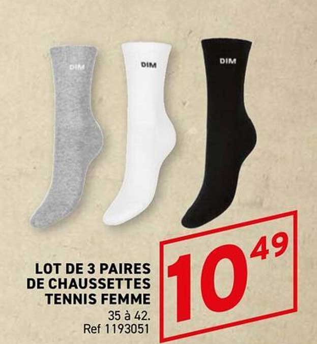 LOT DE 3 PAIRES DE CHAUSSETTES TENNIS FEMME