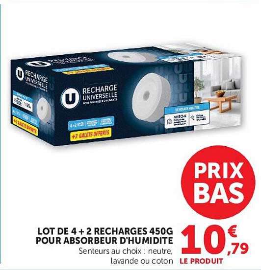 LOT DE 4 + 2 RECHARGES 450G POUR ABSORBEUR D'HUMIDITE