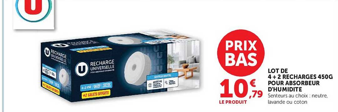 LOT DE 4 + 2 RECHARGES 450G POUR ABSORBEUR D'HUMIDITE