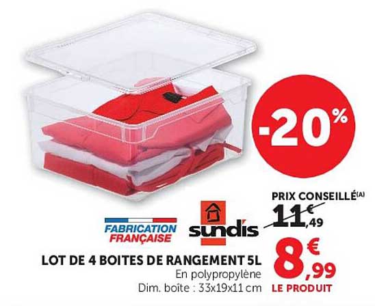 LOT DE 4 BOITES DE RANGEMENT 5L