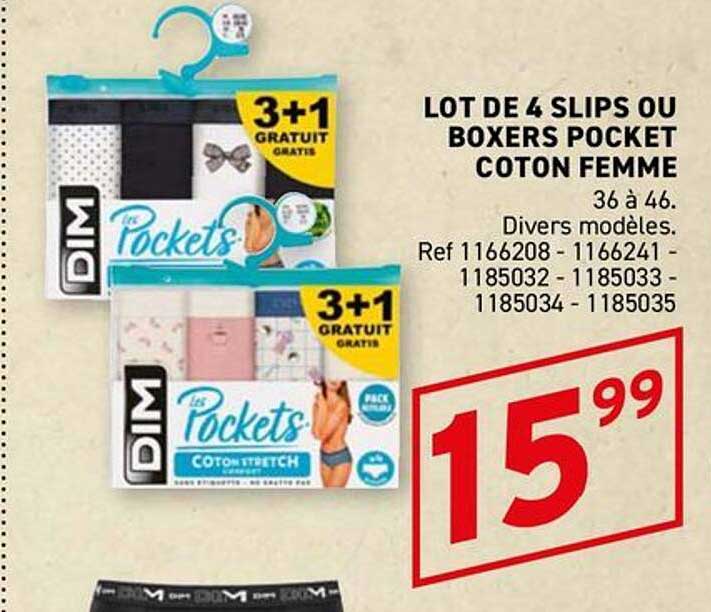 LOT DE 4 SLIPS OU BOXERS POCKET COTON FEMME
