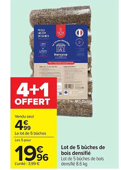 Lot de 5 bûches de bois densifié
