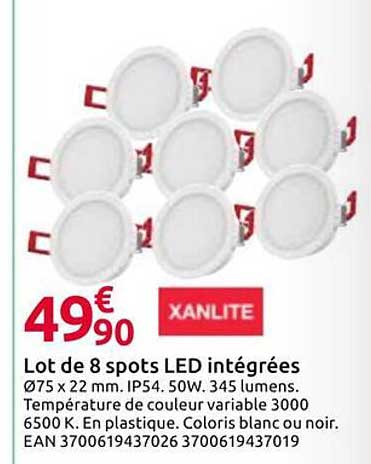 Lot de 8 spots LED intégrées