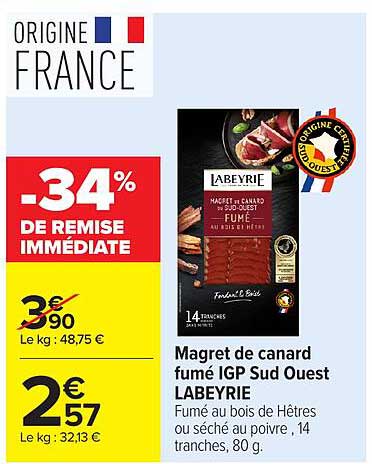 Magret de canard fumé IGP Sud Ouest LABEYRIE