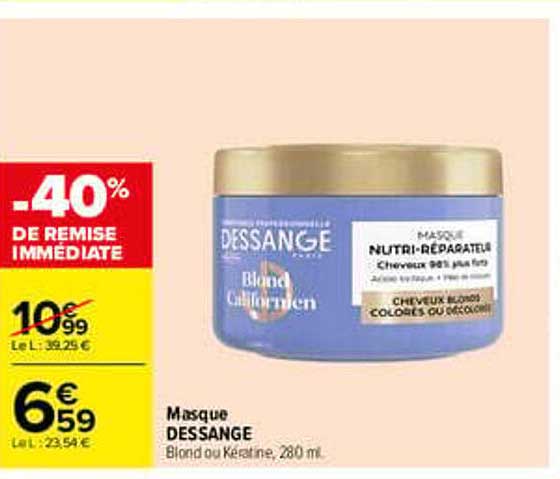 Masque DESSANGE Blond ou Kératine, 280 mL