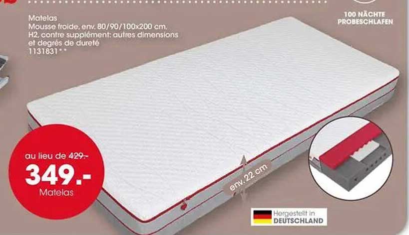 Matelas Mousse froide, env. 80/90/100x200 cm, H2, contre supplément: autres dimensions et degrés de dureté 1131831**