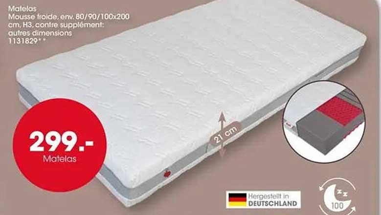 Matelas mousse froide, env. 80/90/100x200 cm, H3, confort supplément, autres dimensions 1131829*