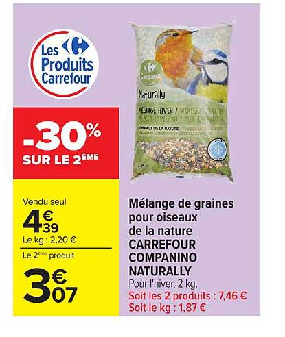 Mélange de graines pour oiseaux de la nature CARREFOUR COMPANINO NATURALLY