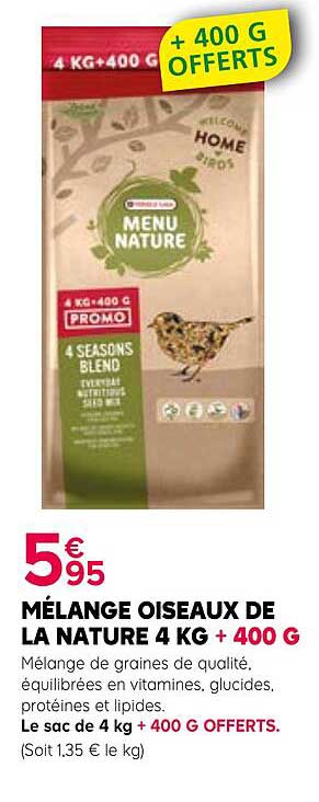 MÉLANGE OISEAUX DE LA NATURE 4 KG + 400 G