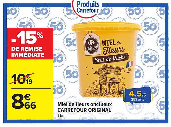Miel de fleurs onctueux CARREFOUR ORIGINAL 1 kg