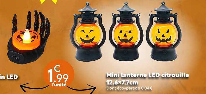 Mini lanterne LED citrouille 12.6×7.7cm