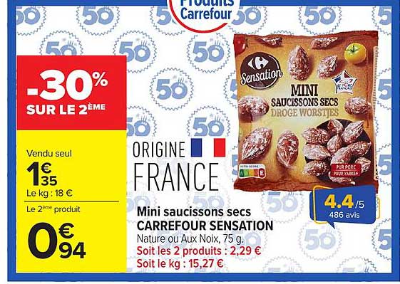 Mini saucissons secs CARREFOUR SENSATION