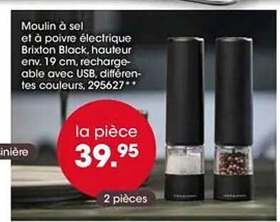 Moulin à sel et à poivre électrique Brixton Black, hauteur env. 19 cm, rechargeable avec USB, différents couleurs, 295627**