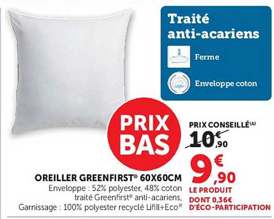 OREILLER GREENFIRST® 60X60CM
