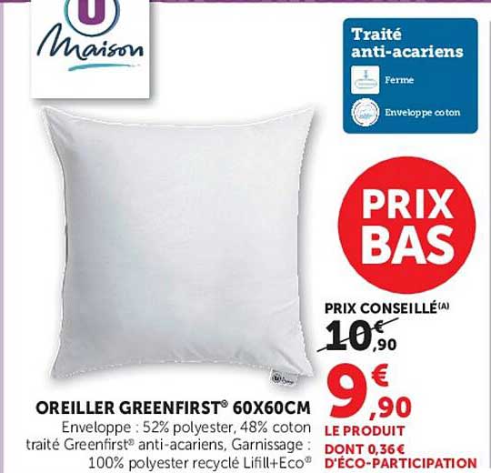 OREILLER GREENFIRST® 60X60CM