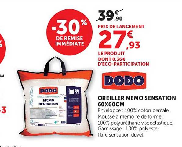 OREILLER MEMO SENSATION 60X60CM