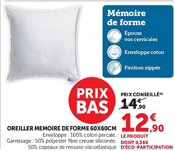 OREILLER MEMOIRE DE FORME 60X60CM