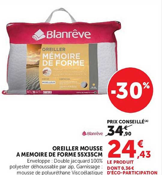 OREILLER MOUSSE A MEMOIRE DE FORME 55X35CM