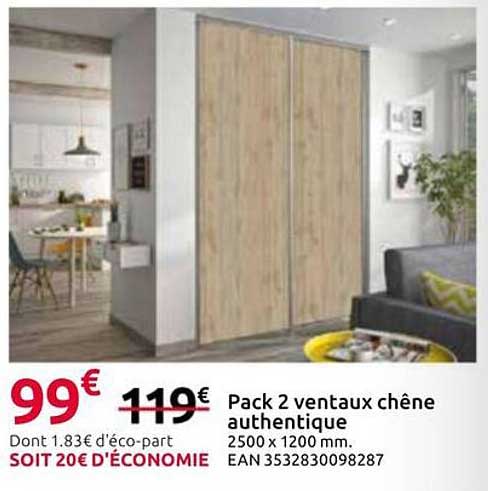 Pack 2 vantaux chêne authentique 2500 x 1200 mm.