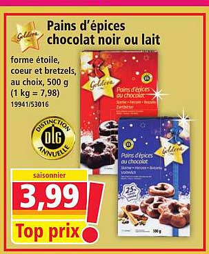 Pains d'épices chocolat noir ou lait