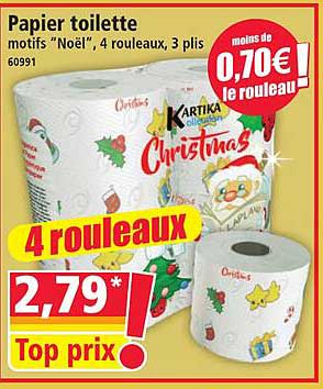Papier toilette motifs "Noël", 4 rouleaux, 3 plis