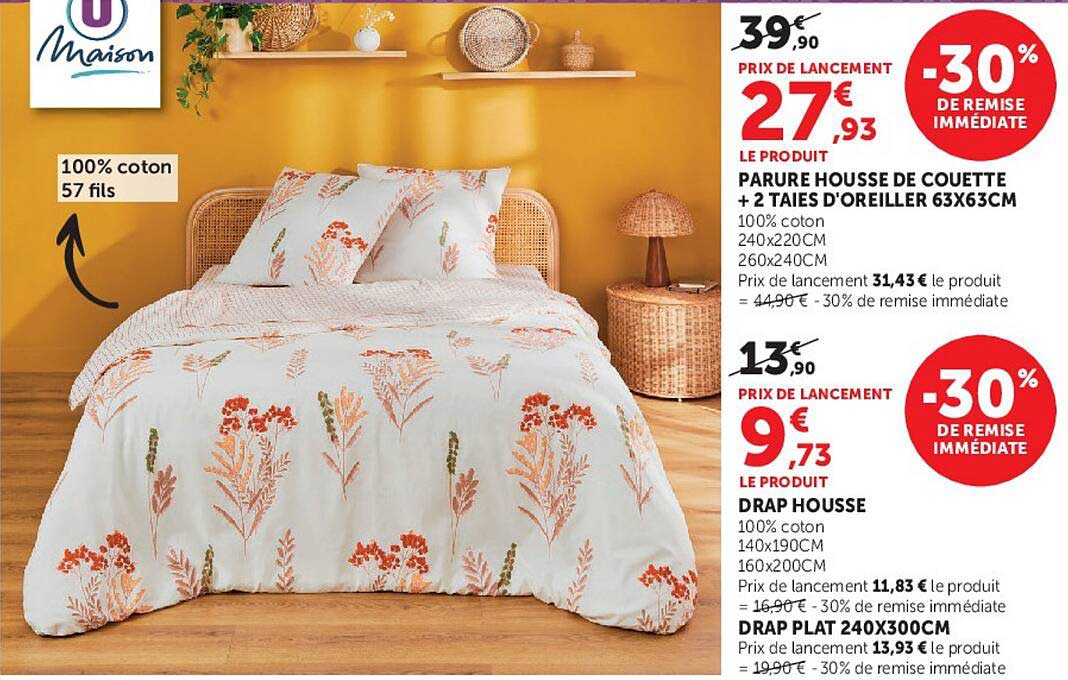 PARURE HOUSSE DE COUETTE + 2 TAIES D'OREILLER 63X63CM