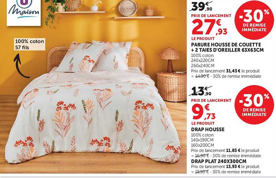 PARURE HOUSSE DE COUETTE + 2 TAIES D'OREILLER 63X63CM