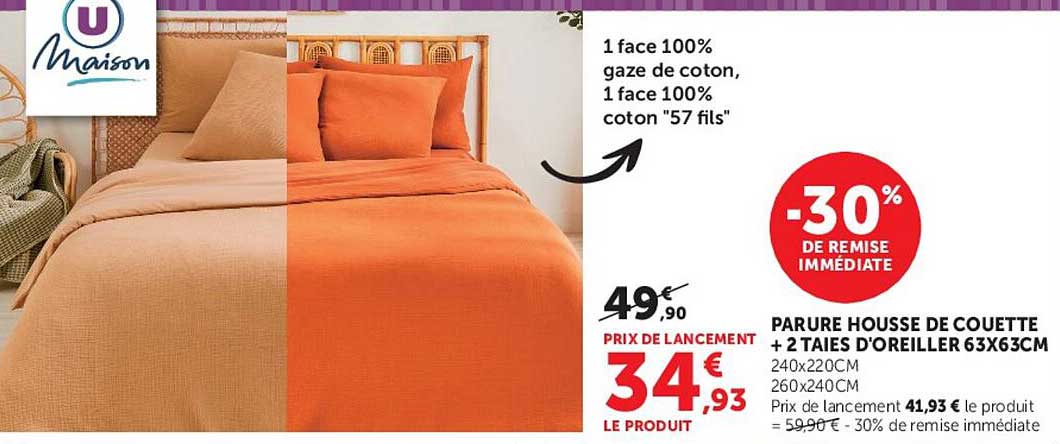PARURE HOUSSE DE COUETTE + 2 TAIES D'OREILLER 63X63CM
