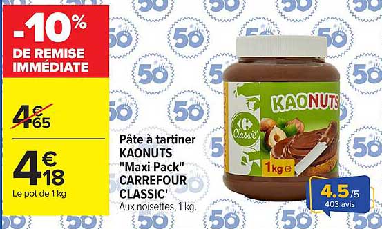 Pâte à tartiner KAONUTS "Maxi Pack" CARREFOUR CLASSIC!