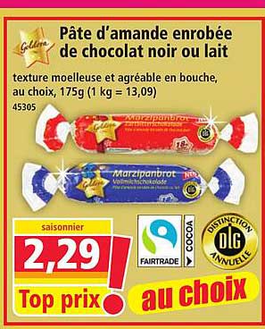 Pâte d’amande enrobée de chocolat noir ou lait