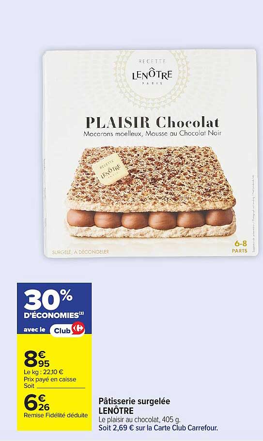Pâtisserie surgelée LENÔTRE Le plaisir au chocolat, 405 g.