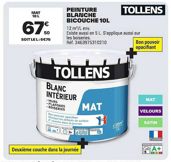 PEINTURE BLANCHE BICOUCHE 10L