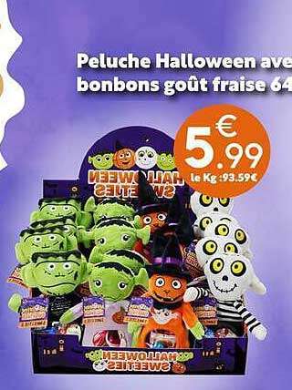 Peluche Halloween avec bonbons goût fraise 64g