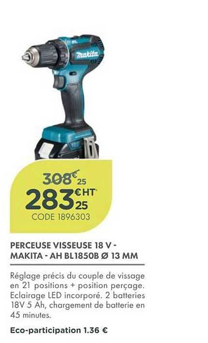 PERCEUSE VISSEUSE 18 V - MAKITA - AH BL1850B Ø 13 MM