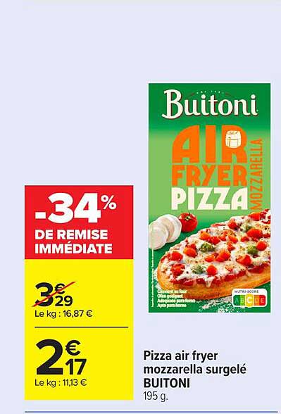 Pizza air fryer mozzarella surgelé BUTONI 195 g.