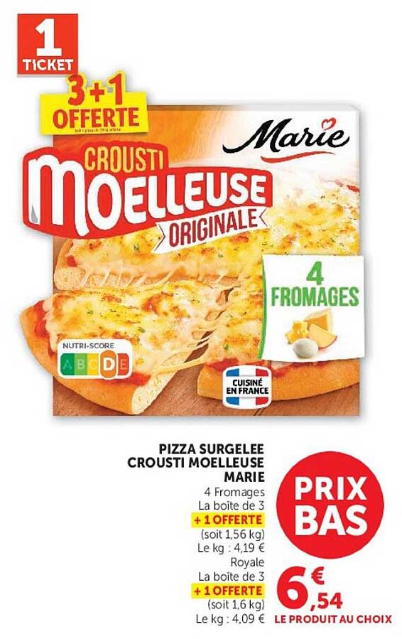 PIZZA SURGELÉE CROUSTI MOELLEUSE MARIE 4 Fromages La boîte de 3 + 1 OFFERTE