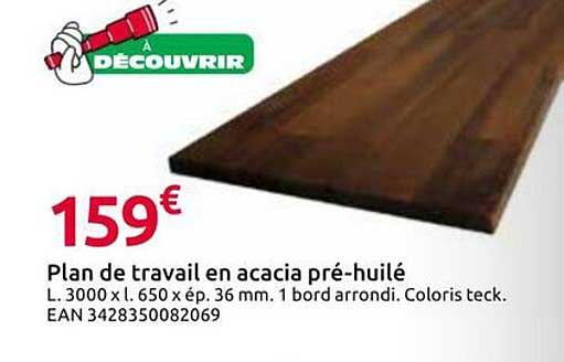 Plan de travail en acacia pré-huilé