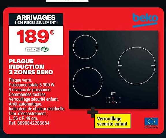 PLAQUE INDUCTION 3 ZONES BEKO