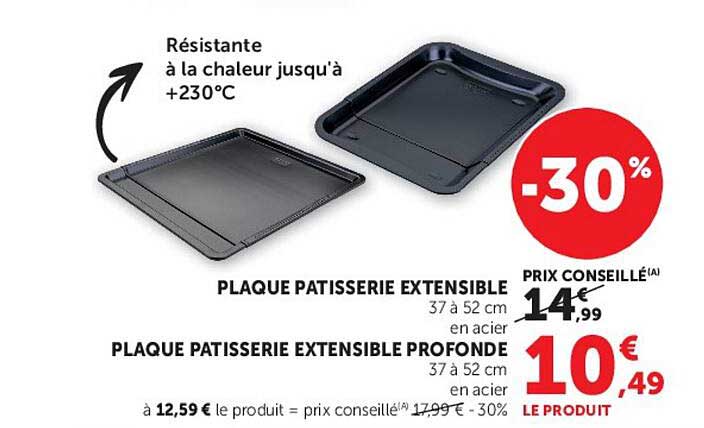PLAQUE PATISSERIE EXTENSIBLE PROFONDE 37 à 52 cm en acier