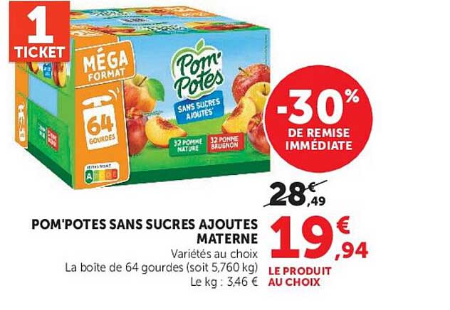 POM'POTES SANS SUCRES AJOUTES MATERNEL Variétés au choix