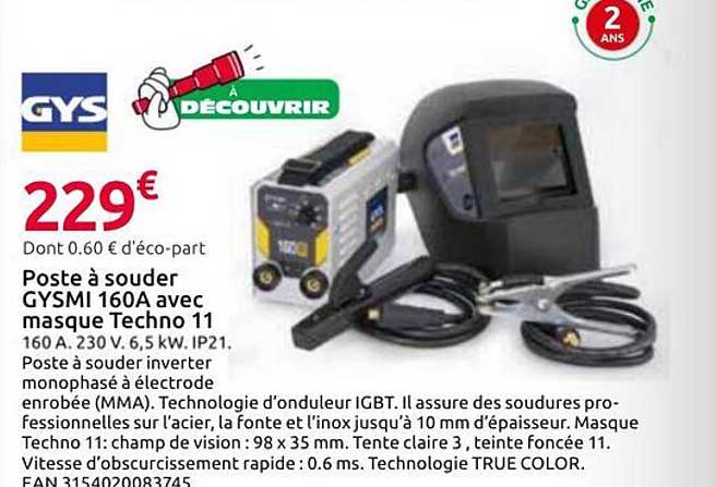 Poste à souder GYSMI 160A avec masque Techno 11