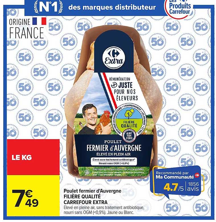 Poulet fermier d'Auvergne FILIERE QUALITE CARREFOUR EXTRA