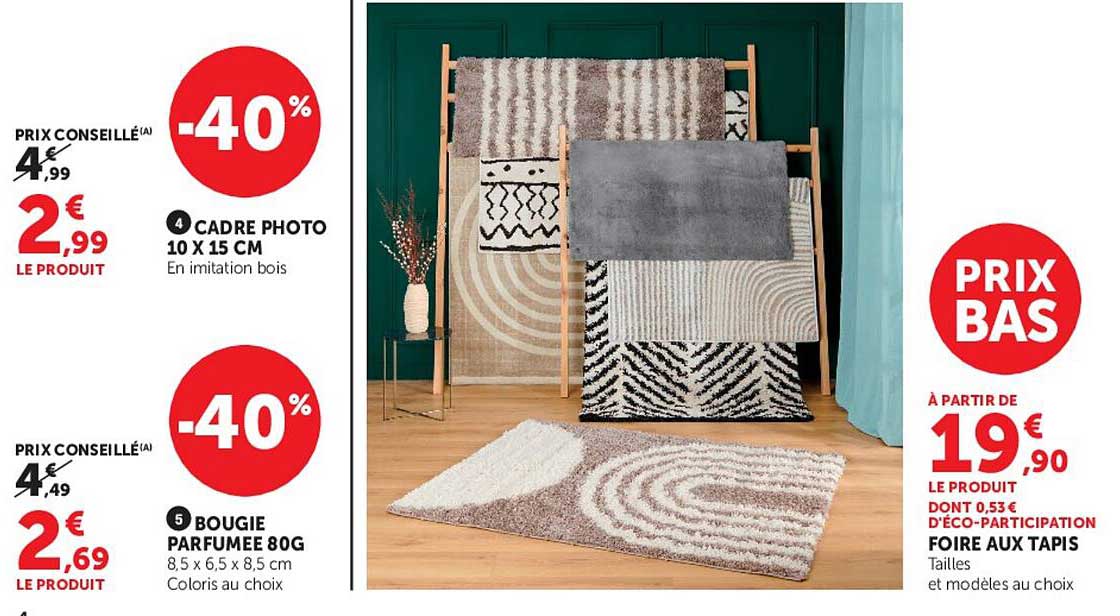 PRIX BAS À PARTIR DE 19,90 € LE PRODUIT DONT 0,53 € D'ÉCO-PARTICIPATION FOIRE AUX TAPIS Tailles et modèles au choix